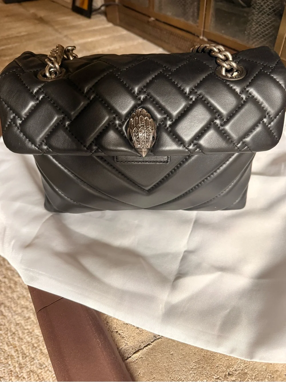 Kurt Geiger Black Quilted Leather Shoulder/Crossbody Bag with Silver Hardware